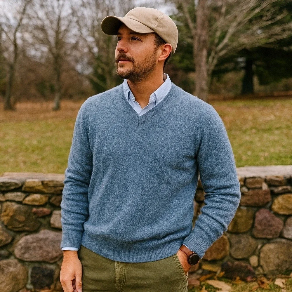 Banana‎ Republic Baruffa Merino WoolSweater Mens Large Blue Knit Preppy V Neck